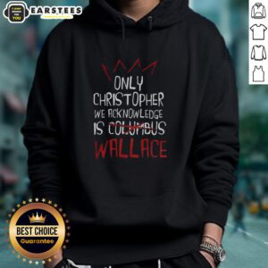 Top view of 'We Acknowledge Is Wallace' hoodie by Christopher, showcasing its unique design and vibrant colors.