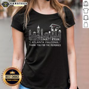 Awesome Atlanta Falcons Football ladies tee featuring skyline design and player name, perfect for fans and memories.