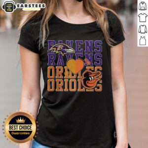 Awesome Baltimore Ravens NFL and Baltimore Orioles MLB ladies tee, perfect for sports lovers and fans.
