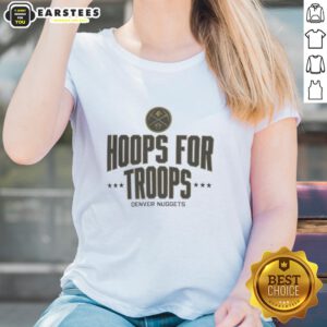Awesome Hoops For Troops Denver Nuggets basketball ladies tee featuring vibrant team colors and stylish design.