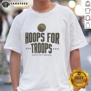 Alt Text: Awesome Hoops For Troops Golden State Warriors Basketball T-Shirt featuring team logo and vibrant design.