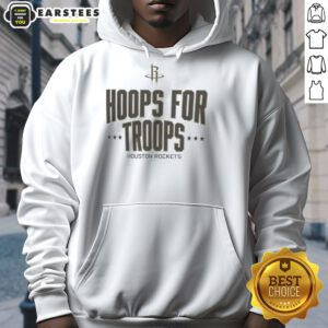 Awesome Hoops for Troops Houston Rockets basketball hoodie featuring team logo and dynamic design.
