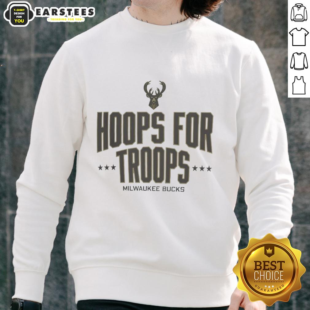 Awesome Hoops For Troops Milwaukee Bucks basketball sweatshirt in blue, showcasing team pride and style.
