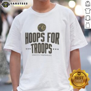 Awesome Hoops For Troops Minnesota Timberwolves Basketball T-Shirt featuring team logo and vibrant design for fans.