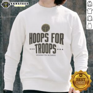 Awesome Hoops for Troops Washington Wizards basketball sweatshirt featuring team logo and vibrant colors.