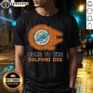 Awesome Star Wars Miami Dolphins T-Shirt featuring popular characters, perfect for fans of both franchises.
