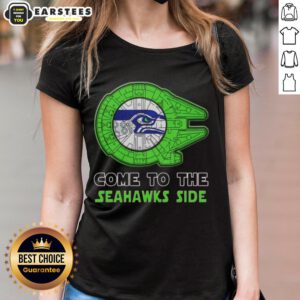 Awesome Star Wars Seattle Seahawks side ladies tee featuring a unique design for fans of both franchises.