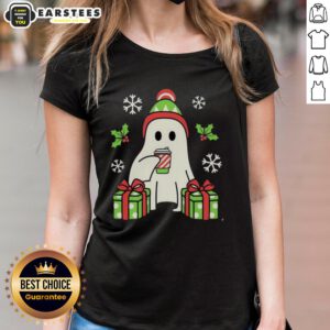 Cute Christmas Ghost Ladies Tee featuring playful ghost graphics, perfect for festive holiday celebrations.