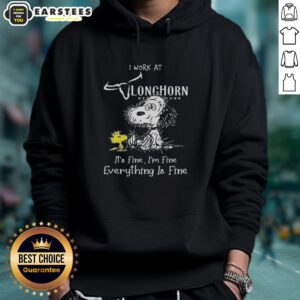 Funny Snoopy and Woodstock in 'I Work at Longhorn Steakhouse' hoodie, showcasing a humorous take on being tired.