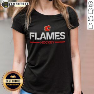 Alt Text: Stylish Calgary Flames hockey logo on a women's tee for 2025, perfect for fans and casual wear.