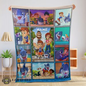 Good Cartoon Sharkdog With Family Blanket Fleece Customized Blanket