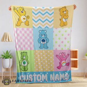 Good Colorful Care Bears Patchwork Blanket Fleece Customized Blanket