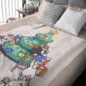 Alternative view of Good Cute Mice & Penguin Cartoon Christmas Tree Blanket Fleece Customized Blanket