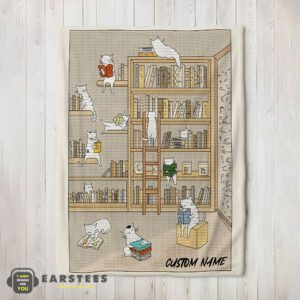 Good Cute Vintage Minimalist Cat Book Reading Blanket Fleece Customized Blanket