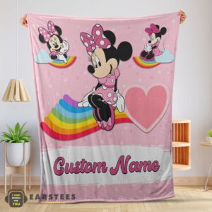 Good Disney Cartoon Minnie With Rainbow Blanket Fleece Customized Blanket