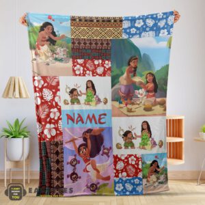 Good Disney Cartoon Moana Family With Friends Blanket Fleece Customized Blanket