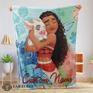 Good Disney Cartoon Moana Family With Friends Cute Blanket Fleece Customized Blanket