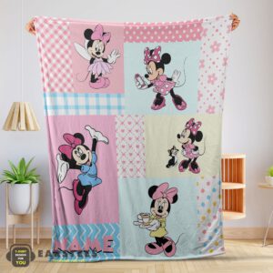 Good Disney Minnie Mouse Patchwork Pattern Blanket Fleece Customized Blanket