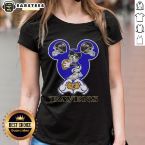 Good Mickey Hands Heart design on a Baltimore Ravens football ladies tee shirt, perfect for fans showing love.