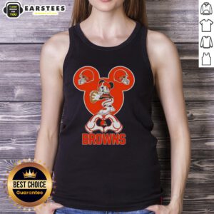 Good Mickey hands forming a heart on a Cleveland Browns football tank top, perfect for fans showing love for their team.