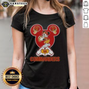 Good Mickey hands forming a heart on a Washington Commanders football ladies tee, showcasing team spirit and love.