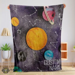 Good Outer Space Galaxy Watercolor Planets & Stars Blanket Fleece Customized Blanket