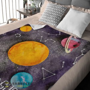 Alternative view of Good Outer Space Galaxy Watercolor Planets & Stars Blanket Fleece Customized Blanket