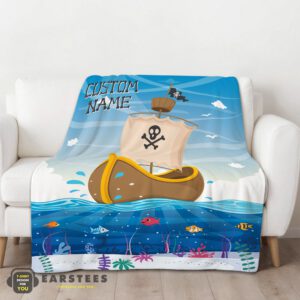 Alternative view of Good Pirate Ship At Sea Fish Underwater Blanket Fleece Customized Blanket