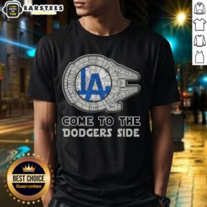 Good Star Wars Come To The Los Angeles Dodgers Side T-Shirt featuring a creative design blending Dodgers and Star Wars themes.