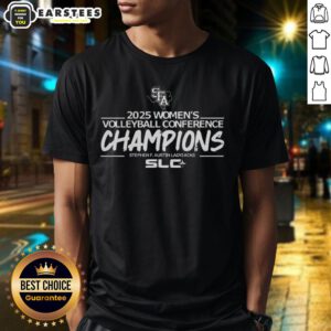 Stephen F. Austin Ladyjacks 2025 Women's Volleyball Conference Champions T-Shirt featuring team logo and vibrant colors.