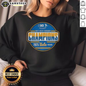2025 UCLA Big Ten Men's Soccer Tournament Champions sweatshirt, featuring team colors and logo, celebrating the victory.