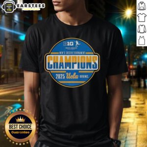 2025 UCLA Big Ten Men's Soccer Tournament Champions T-Shirt, featuring vibrant graphics and team colors.