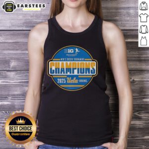 2025 UCLA Big Ten Men's Soccer Tournament Champions tank top featuring team colors and logo, perfect for fans.
