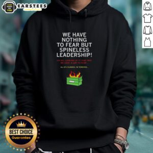 Good We Have Nothing To Fear But Spineless Leadership hoodie displayed on a mannequin, featuring bold, provocative text.