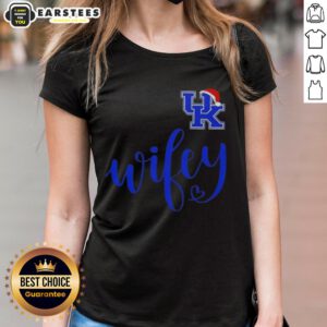 Good Wifey Kentucky Wildcats Santa Hat Merry Christmas Ladies Tee in festive holiday colors, perfect for fans.