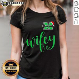 Good Wifey Marshall Thundering Herd Santa Hat Merry Christmas ladies tee, featuring festive design and vibrant colors.