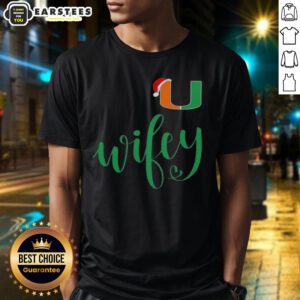 Good Wifey Miami Hurricanes Santa Hat Merry Christmas T-Shirt featuring festive design for fans celebrating the holidays.