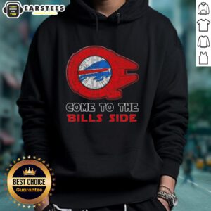 Alt Text: Happy Star Wars Come to the Buffalo Bills Side Hoodie featuring iconic characters and team colors for fans.