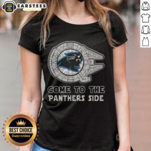 Happy Star Wars Come To The Carolina Panthers Side Ladies Tee featuring vibrant graphics and a stylish design for fans.