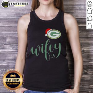 Happy Wifey Green Bay Packers Santa Hat Merry Christmas Tank Top featuring festive design for football fans.