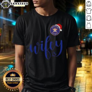 Happy Wifey Houston Astros Santa Hat Merry Christmas T-Shirt featuring festive design for baseball fans.