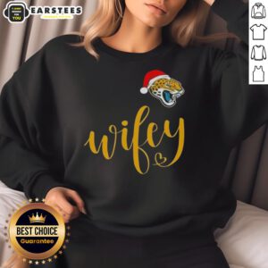 Happy Wifey Jacksonville Jaguars sweatshirt with Santa hat, perfect for a festive Merry Christmas celebration.
