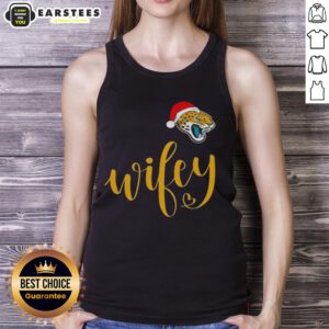 Happy Wifey Jacksonville Jaguars tank top with Santa hat, perfect for celebrating Christmas in style.
