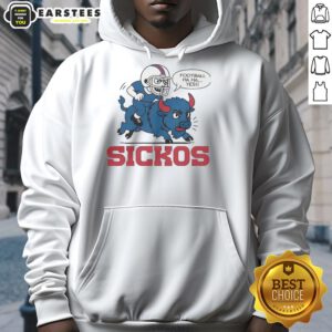 Cartoon hoodie featuring a humorous Buffalo Bills NFL design for dedicated fans and football sickos.