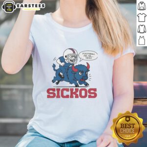 Cartoon ladies wearing 'Nice Buffalo Bills NFL Sickos' t-shirts, celebrating football fandom and team spirit in vibrant colors.