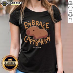 Nice Embrace Capybarism Do Nothing Ladies Tee featuring a relaxed capybara design on a stylish women's t-shirt.