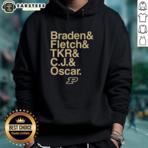 Nice Purdue Boilermakers hoodie featuring Braden Fletch, C.J., and Oscar with ampersand and stars for 2025-26 season.