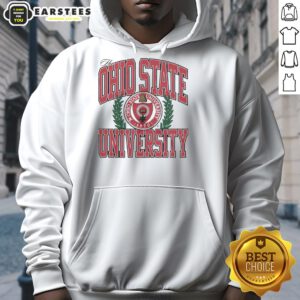 Ohio State University logo hoodie featuring a stylish design in scarlet and gray, perfect for fans and students.