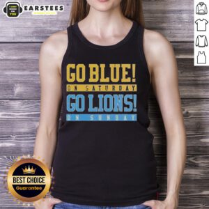 Official Go Blue On Saturday Go Detroit Lions On Sunday tank top featuring bold team colors and logo, perfect for fans.