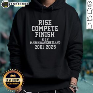 Official Marshawn Kneeland Rise Compete Finish Rip 2001-2025 Hoodie in black, showcasing a stylish design for fans.